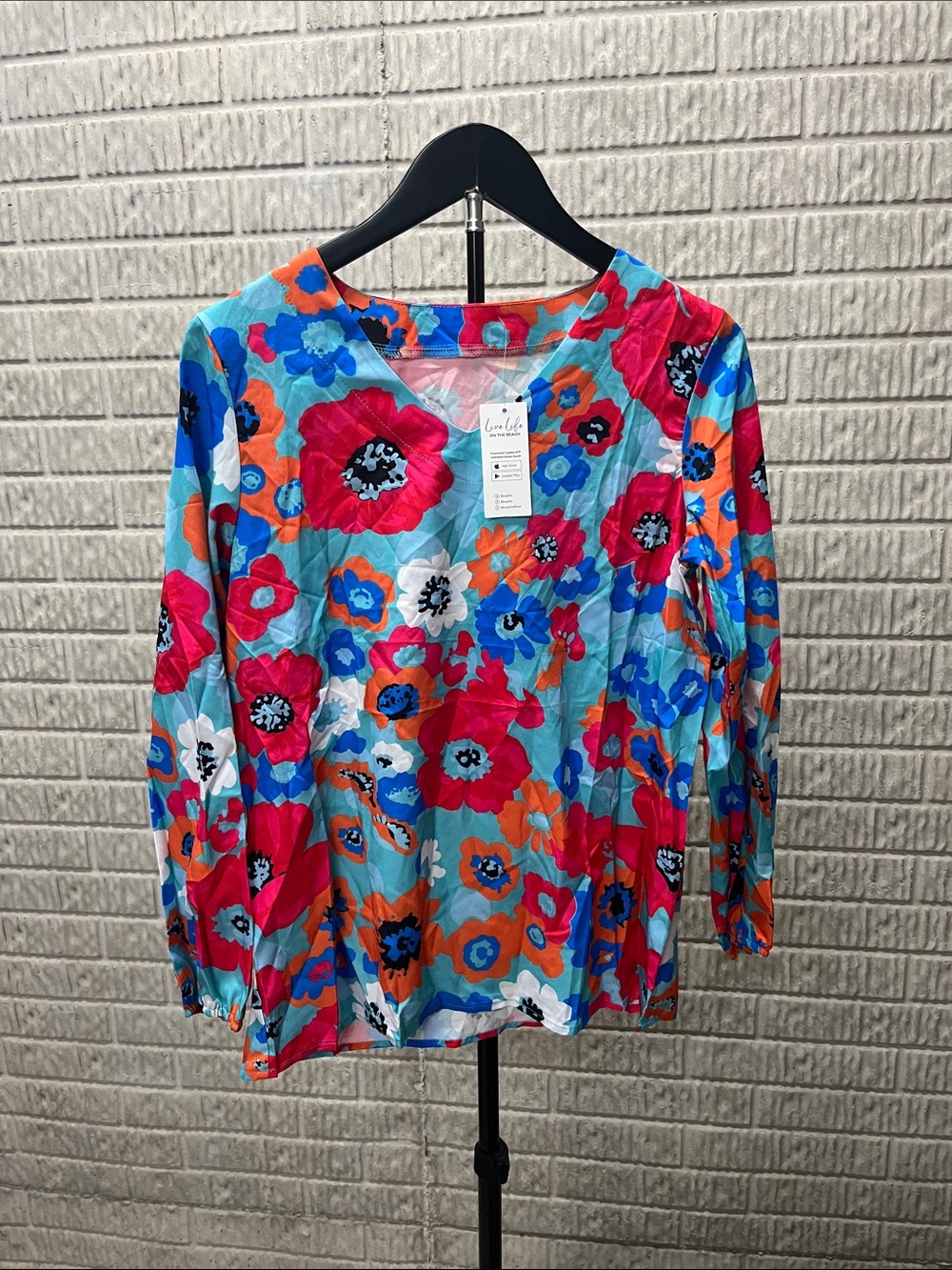 Cupshe Turquoise Floral V-Neck Long Sleeve Top - Pink, Blue, Orange